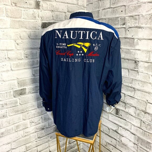 Nautica Y2K Embroidered Sailing Club Casual Button Down Shirt - Picture 1 of 13